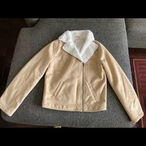 Gymboree Tan Suede White Fur Collar Jacket; Lg.